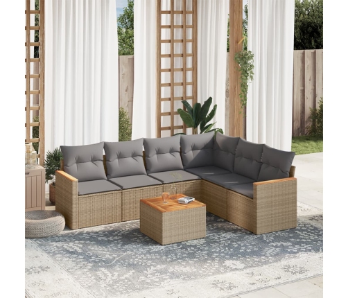 Juego de sofás jardín con cojines beige mezcla 7 pzas ratán PE