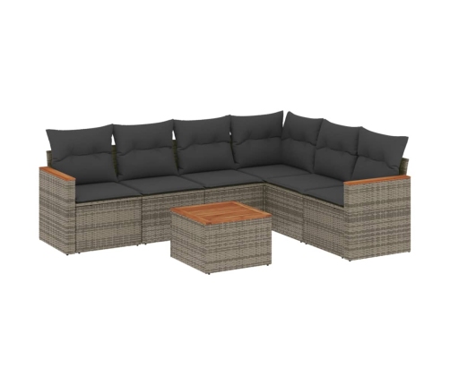 Set de sofás de jardín 7 piezas con cojines ratán PE gris