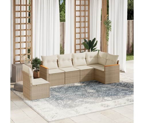 Juego de sofás jardín con cojines 6 pzas ratán sintético beige