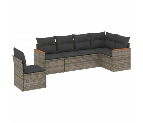 Set de muebles de jardín 6 pzas y cojines ratán sintético gris
