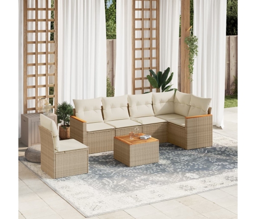 Set sofás de jardín 7 piezas y cojines ratán sintético beige