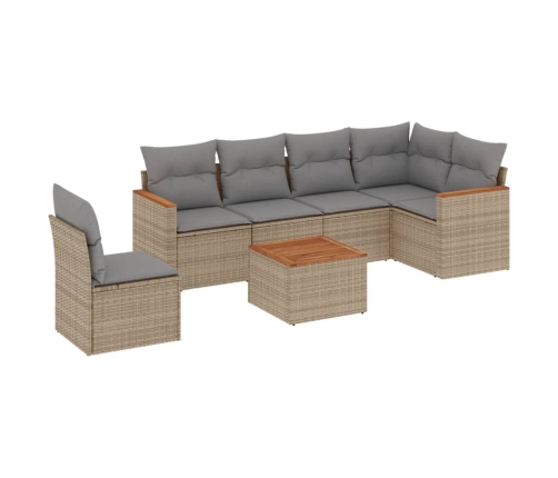 Juego de sofás jardín con cojines beige mezcla 7 pzas ratán PE