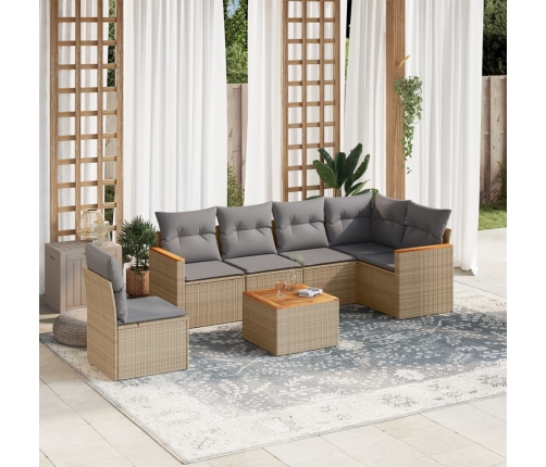 Juego de sofás jardín con cojines beige mezcla 7 pzas ratán PE