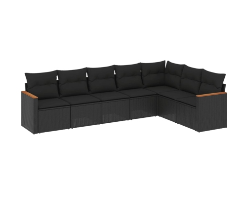 Set de comedor de jardín 7 pzas y cojines ratán sintético negro