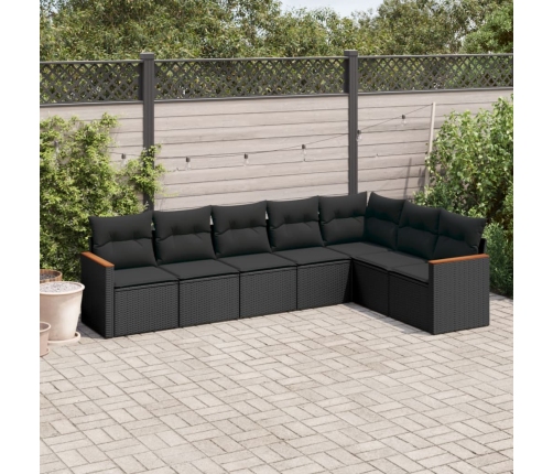 Set de comedor de jardín 7 pzas y cojines ratán sintético negro