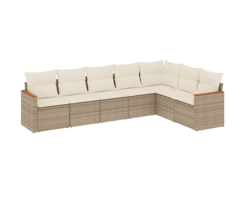 Set sofás de jardín 7 piezas y cojines ratán sintético beige