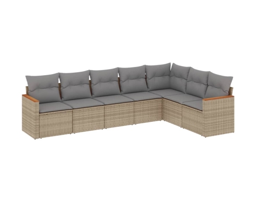 Juego de sofás jardín con cojines beige mezcla 7 pzas ratán PE