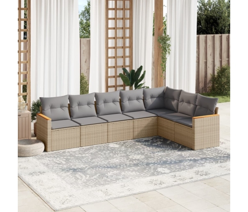 Juego de sofás jardín con cojines beige mezcla 7 pzas ratán PE