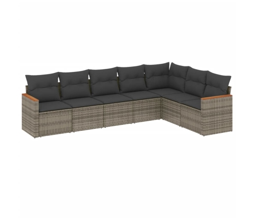 Set de sofás de jardín 7 piezas con cojines ratán PE gris
