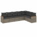 Set de sofás de jardín 7 piezas con cojines ratán PE gris