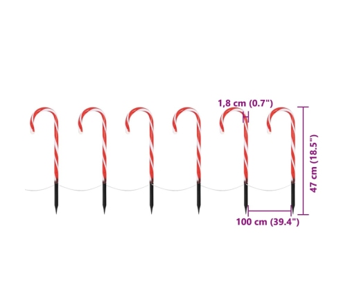 Ambiance Set de bastones de caramelo de Navidad con luces 6 pzas
