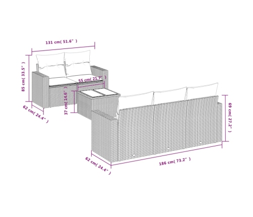 Set de muebles de jardín 6 pzas y cojines ratán sintético gris