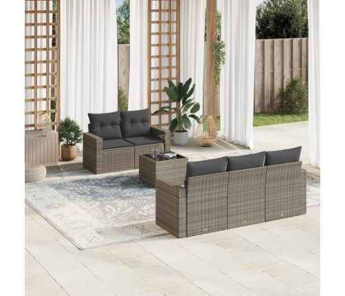 Set de muebles de jardín 6 pzas y cojines ratán sintético gris