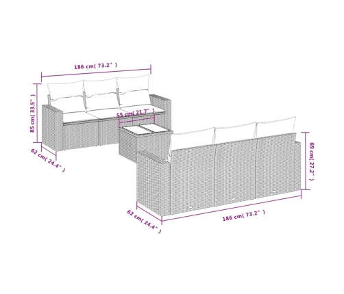 Set de comedor de jardín 7 pzas y cojines ratán sintético negro