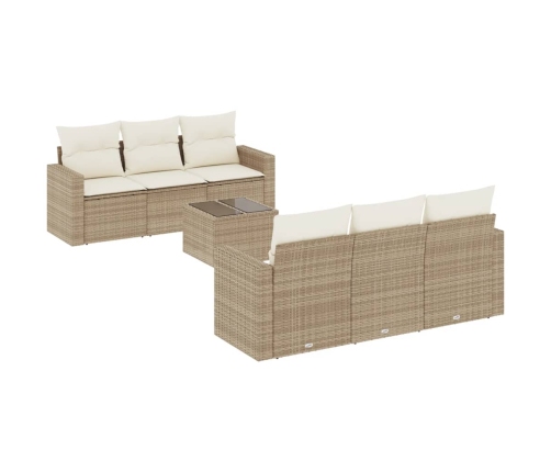 Set sofás de jardín 7 piezas y cojines ratán sintético beige