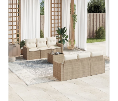 Set sofás de jardín 7 piezas y cojines ratán sintético beige