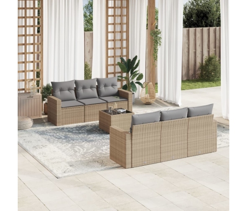 Set sofás de jardín 7 piezas y cojines ratán sintético beige