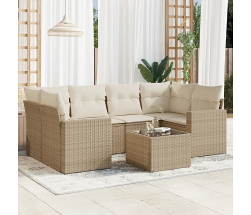 Set sofás de jardín 7 piezas y cojines ratán sintético beige