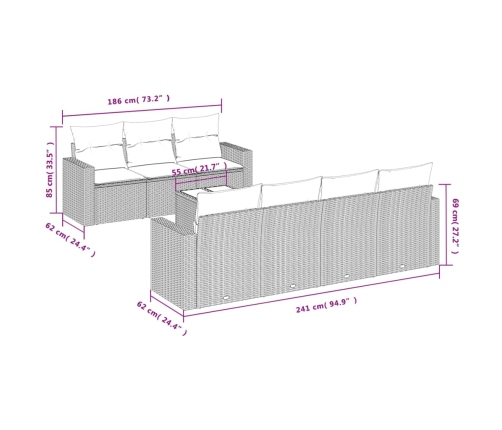 Set sofás de jardín 8 piezas y cojines ratán sintético marrón