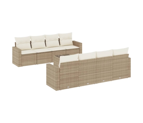 Set de sofás de jardín 9 pzas con cojines ratán sintético beige