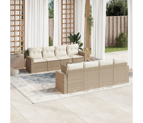 Set de sofás de jardín 9 pzas con cojines ratán sintético beige