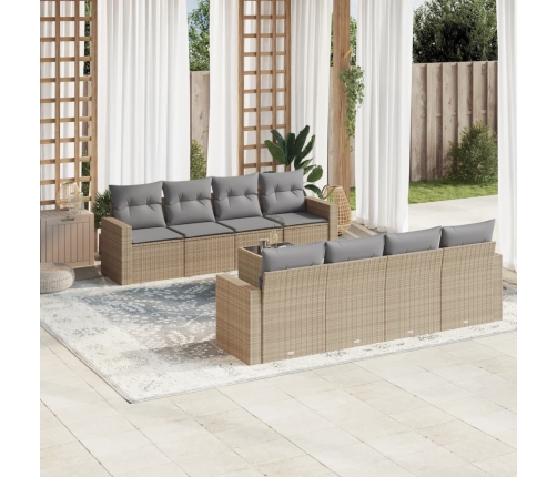 Set de sofás de jardín 9 pzas con cojines ratán sintético beige