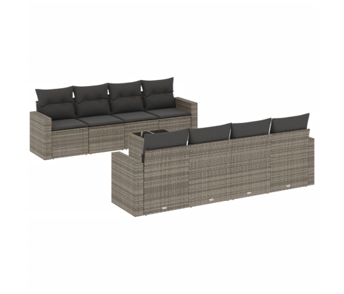 Set de muebles de jardín 9 pzas y cojines ratán sintético gris