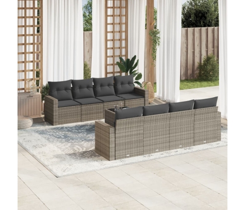 Set de muebles de jardín 9 pzas y cojines ratán sintético gris