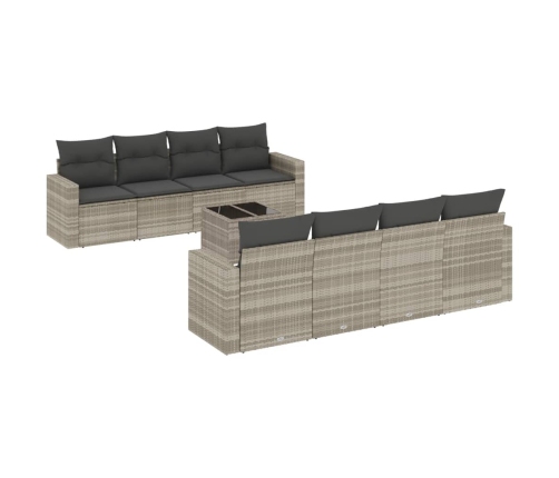 Set muebles jardín 9 pzas y cojines ratán sintético gris claro