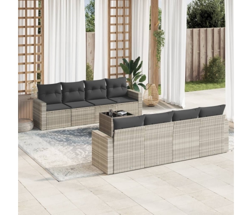 Set muebles jardín 9 pzas y cojines ratán sintético gris claro