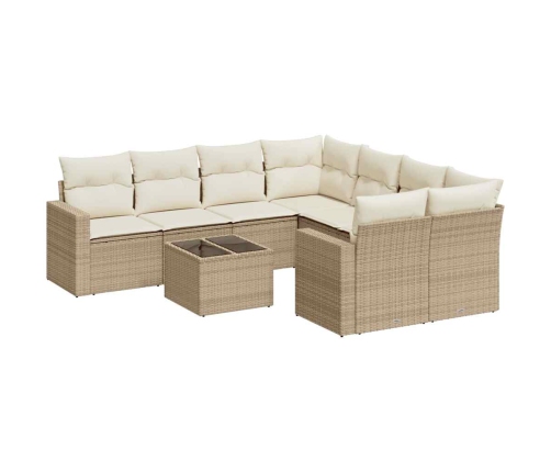 Set de sofás de jardín 9 pzas con cojines ratán sintético beige