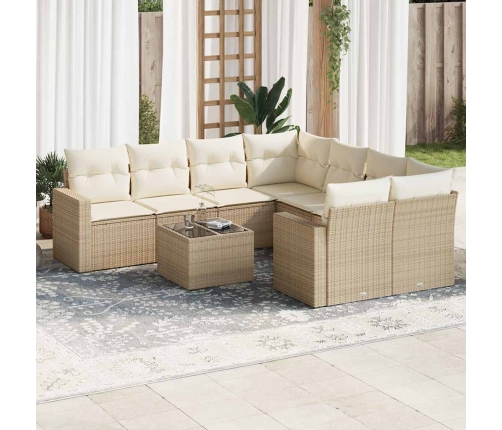 Set de sofás de jardín 9 pzas con cojines ratán sintético beige