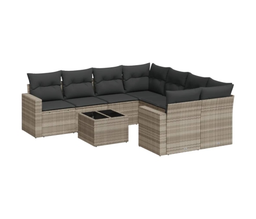 Set muebles jardín 9 pzas y cojines ratán sintético gris claro