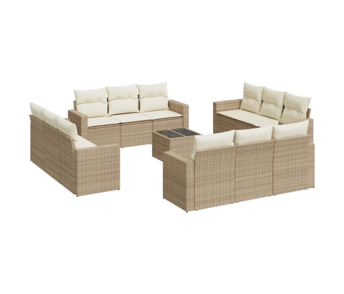 Set sofás de jardín con cojines 13 pzas ratán sintético beige