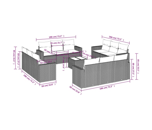 Set sofás de jardín con cojines 13 pzas ratán sintético beige