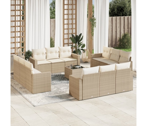 Set sofás de jardín con cojines 13 pzas ratán sintético beige