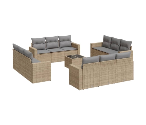 Set comedor de jardín con cojines 13 pzas ratán sintético beige