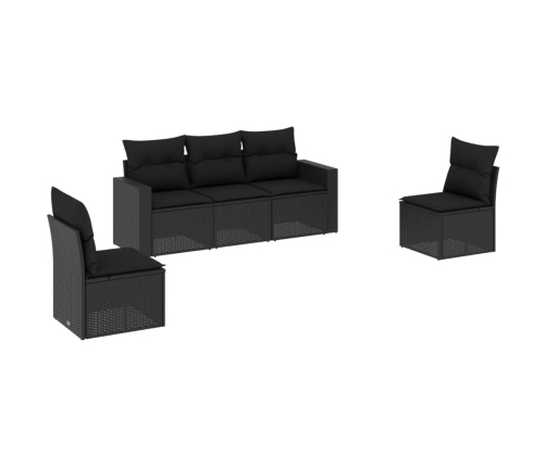 Set de muebles de jardín 5 pzas y cojines ratán sintético negro