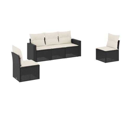 Set de muebles de jardín 5 pzas y cojines ratán sintético negro