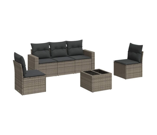 Set de muebles de jardín 6 pzas y cojines ratán sintético gris