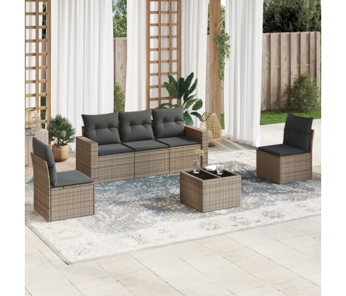 Set de muebles de jardín 6 pzas y cojines ratán sintético gris