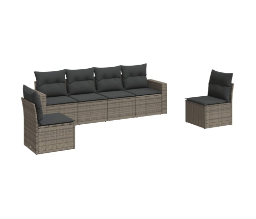 Set de muebles de jardín 6 pzas y cojines ratán sintético gris