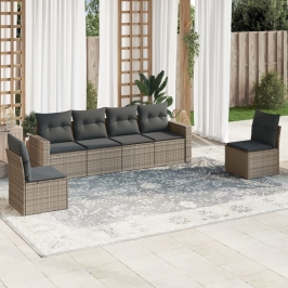 Set de muebles de jardín 6 pzas y cojines ratán sintético gris