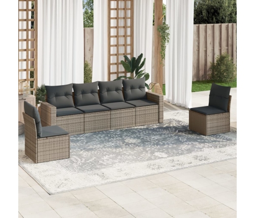 Set de muebles de jardín 6 pzas y cojines ratán sintético gris