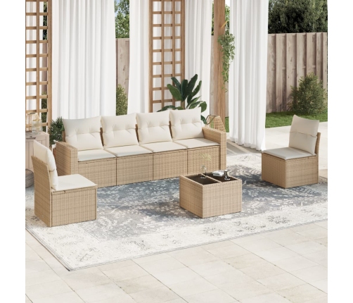 Set sofás de jardín 7 piezas y cojines ratán sintético beige