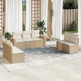 Set sofás de jardín 7 piezas y cojines ratán sintético beige