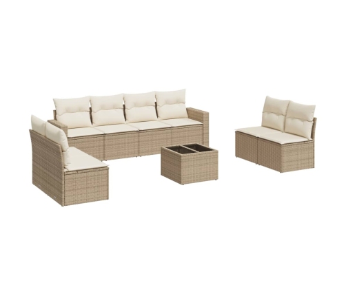 Set de sofás de jardín 9 pzas con cojines ratán sintético beige