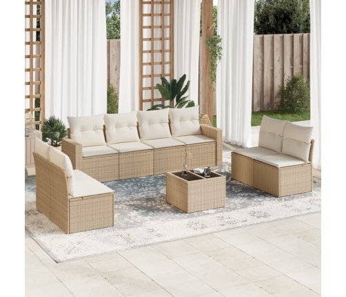 Set de sofás de jardín 9 pzas con cojines ratán sintético beige