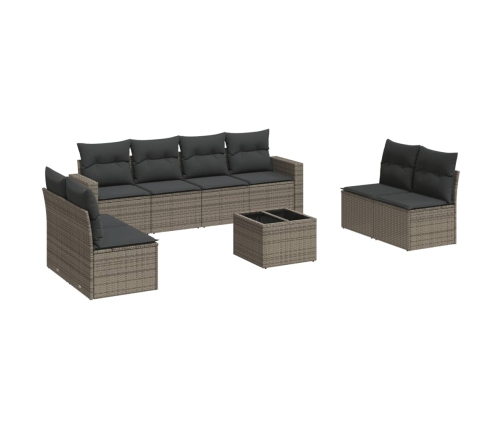 Set de muebles de jardín 9 pzas y cojines ratán sintético gris