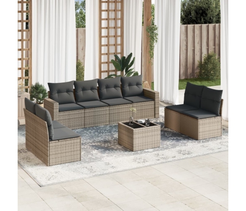 Set de muebles de jardín 9 pzas y cojines ratán sintético gris